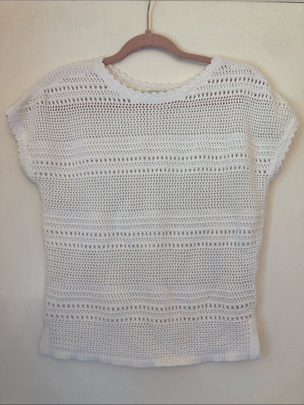 Old Navy White Crochet Short Sleeve Knit Top